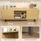 Meuble TV, 65 pouces, 2 portes et 2 étagères, 160x35x55,5cm, bois naturel