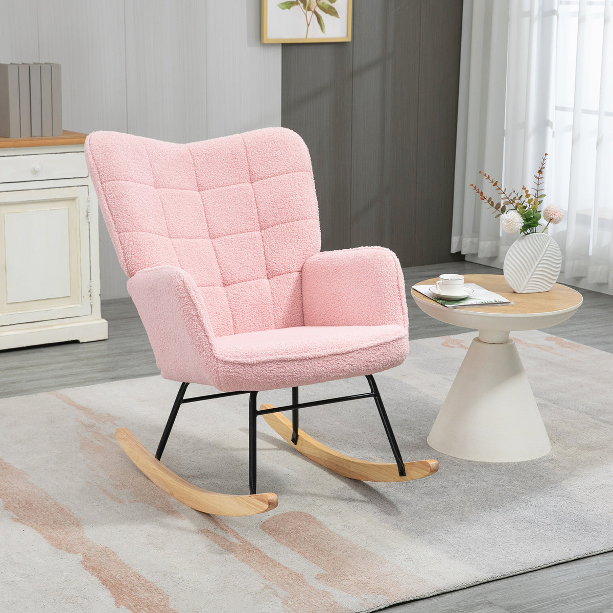 Fauteuil à bascule, structure en acier 71 x 98 x 101 cm rose