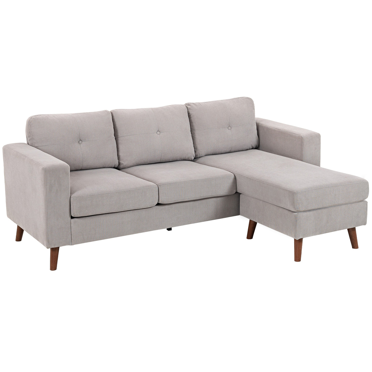 Canapé d'angle réversible en velours, canapé 3 places, 192x137x84cm, gris clair
