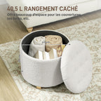 Pouf coffre rangement, repose-pieds, charge 120 Kg, Ø 45 x 41 cm, blanc