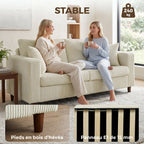 Canapé 2 Places en Velours, 170 cm, Coussin à Ressorts, Crème