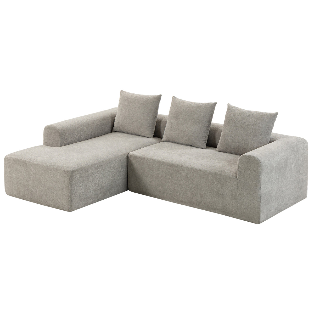 Canapé d'Angle, Canapé 3 Places en L 242 cm, Gris Clair