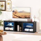 Meuble TV avec éclairage LED jusqu'à 70 pouces, 160cm avec étagères en verre réglables, noir
