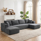 Canapé Modulaire en U 4 Places, 2 Méridiennes, 6 Coussins, 369 x 152 x 78 cm, Gris