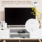 Meuble TV, sur Pied, 2 Portes 2 niches en Bois Blanc 150L x 39l x 50H cm