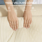 Canapé 3 places en velours, 2 coussins, 202x90x76cm, beige