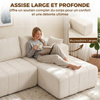 Canapé d'angle 256 cm avec méridienne, canapé-lit 3 places, beige