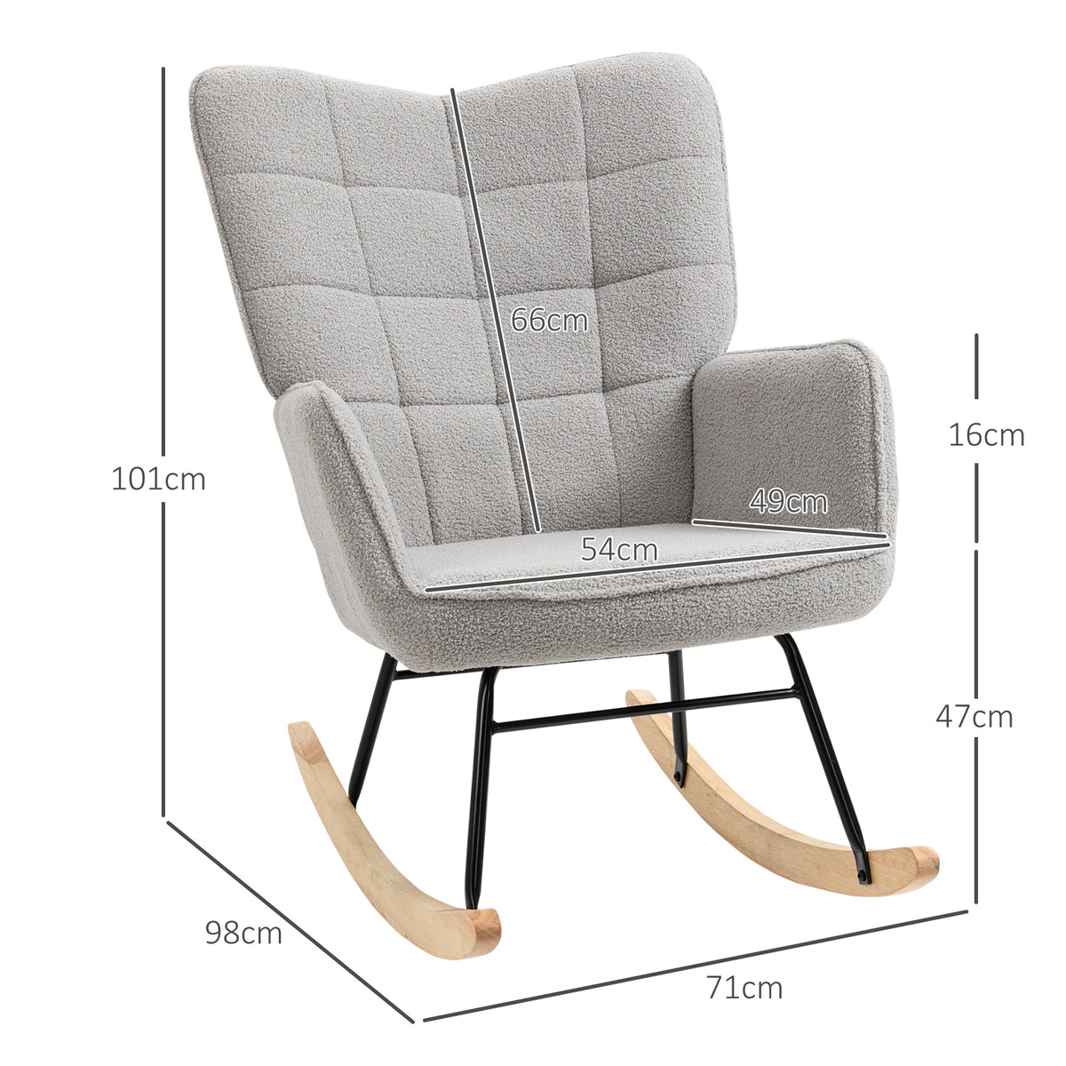 Fauteuil à bascule, structure en acier 71 x 98 x 101 cm Gris clair