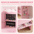 Coiffeuse pour Enfants avec Tabouret et Miroir Lumineux, Rose