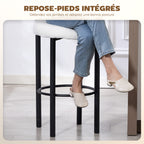 Lot de 2 tabourets de bar, dossier incurvé, repose-pieds, 50x52,5x98cm, blanc