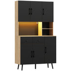 Buffet cuisine haut avec lumière LED, 6 portes 2 tiroirs 100x40x176cm noir