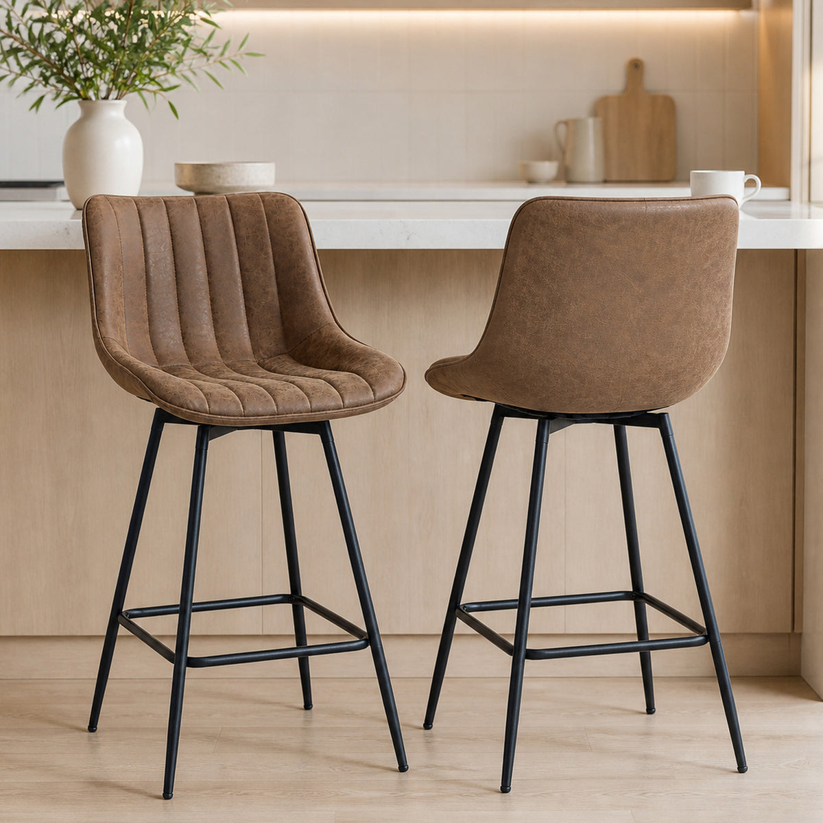 Lot de 2 tabourets de bar, repose-pieds, marron