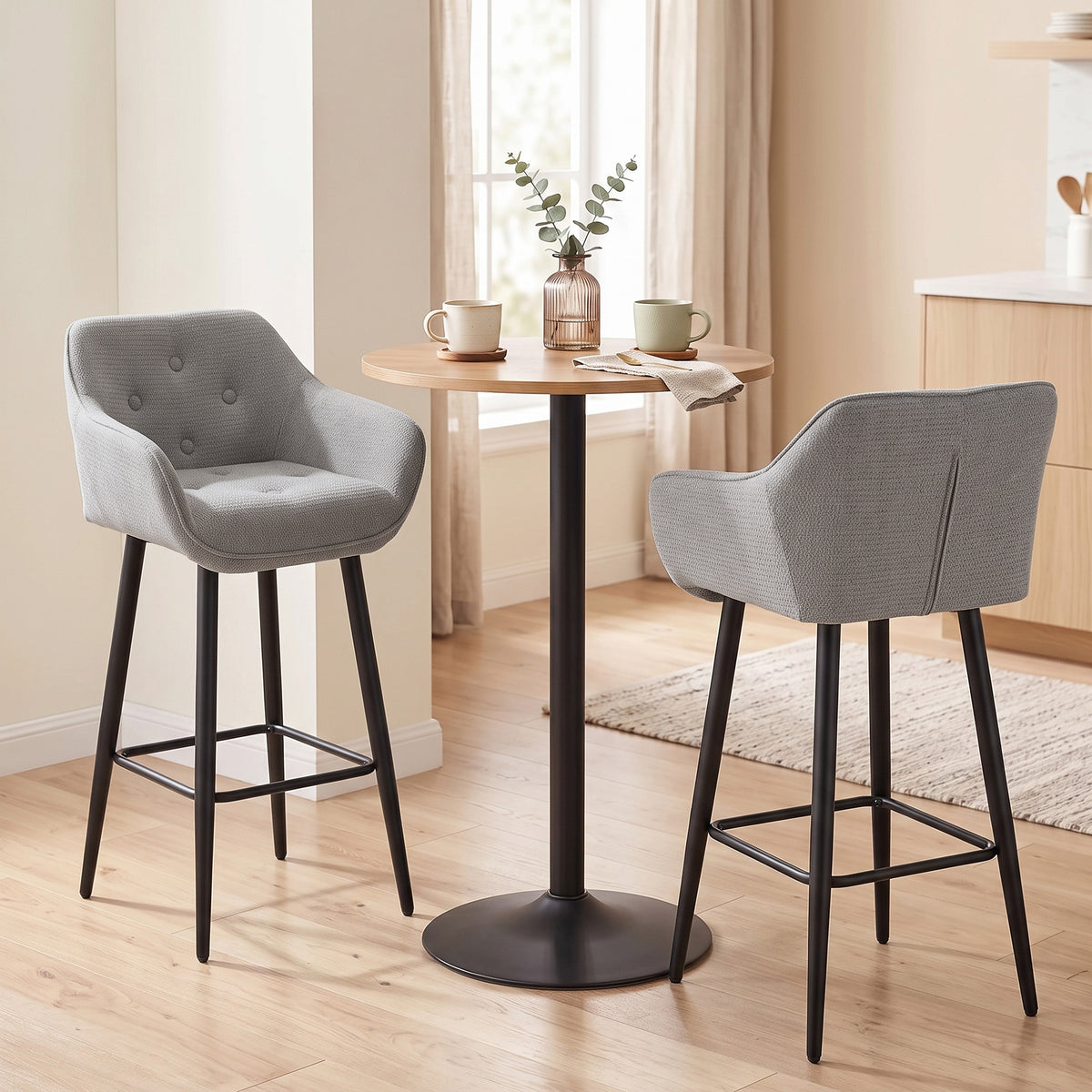 Lot de 2 Tabourets de Bar, Repose-Pieds, Gris