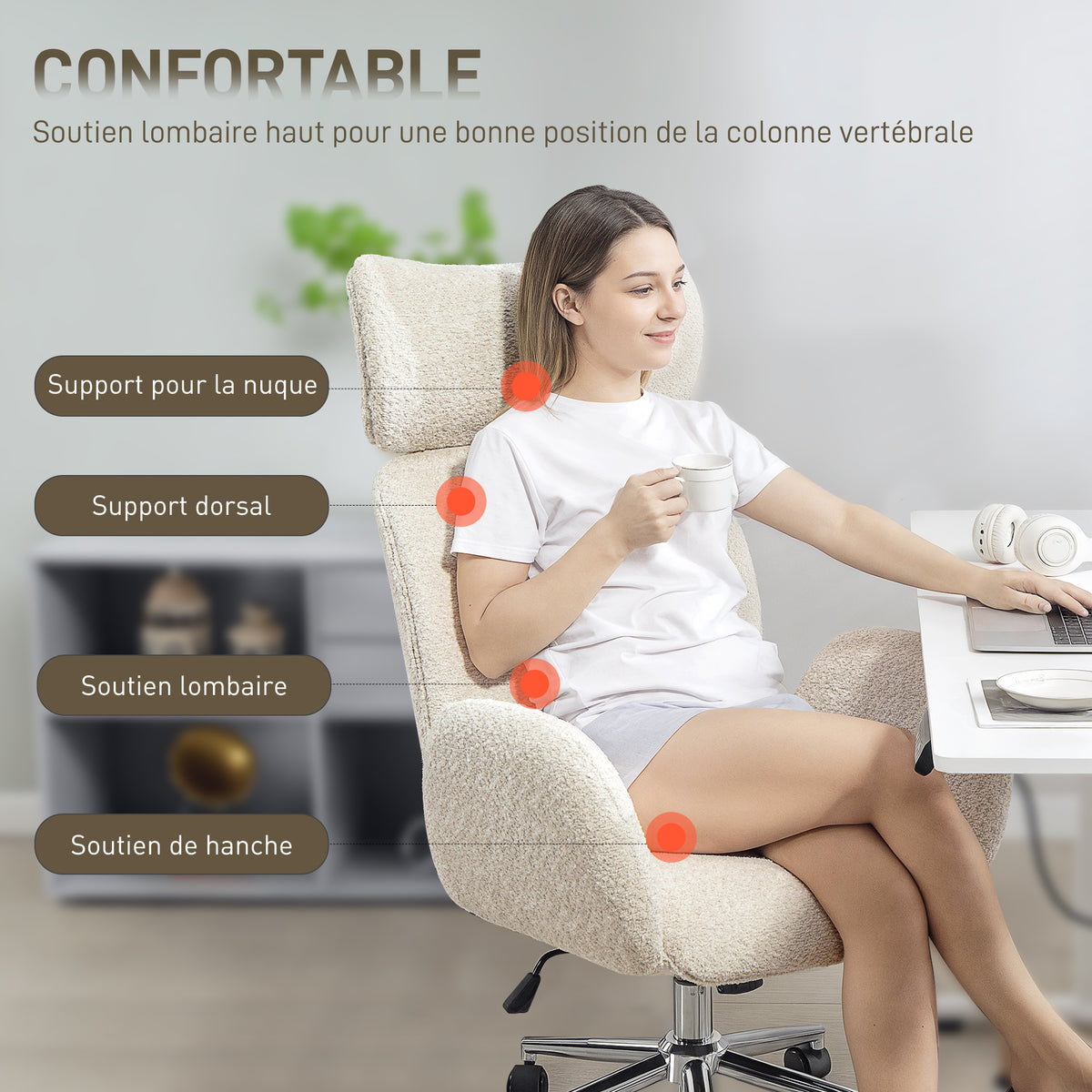 Chaise bureau ergonomique, pivotante, bascule, gris
