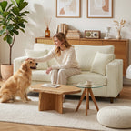 Canapé 2 Places en Velours, 170 cm, Coussin à Ressorts, Crème