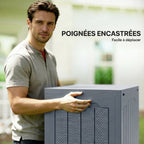 Coffre de Rangement Extérieur 97L avec Poignées Encastrées, 56x41x50cm, Gris Clair