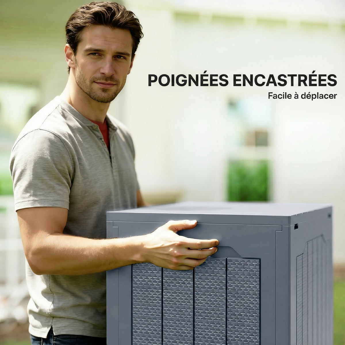 Coffre de Rangement Extérieur 97L avec Poignées Encastrées, 56x41x50cm, Gris Clair