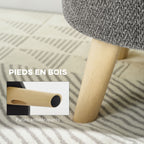 Pouf rond repose-pieds avec coffre de rangement pieds en bois gris