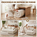 Canapé d'angle 256 cm avec méridienne, canapé-lit 3 places, beige