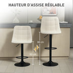 Lot de 2 tabourets de bar, dossier pivotant 360° 47x48x117,5cm beige