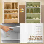 Meuble à chaussures 10 paires à haute brillance, 5 niveaux, étagères réglables, 55x36x108cm, blanc