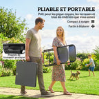 Salon de jardin extérieur avec 4 chaises pliables table réglable en hauteur 118 cm gris foncé