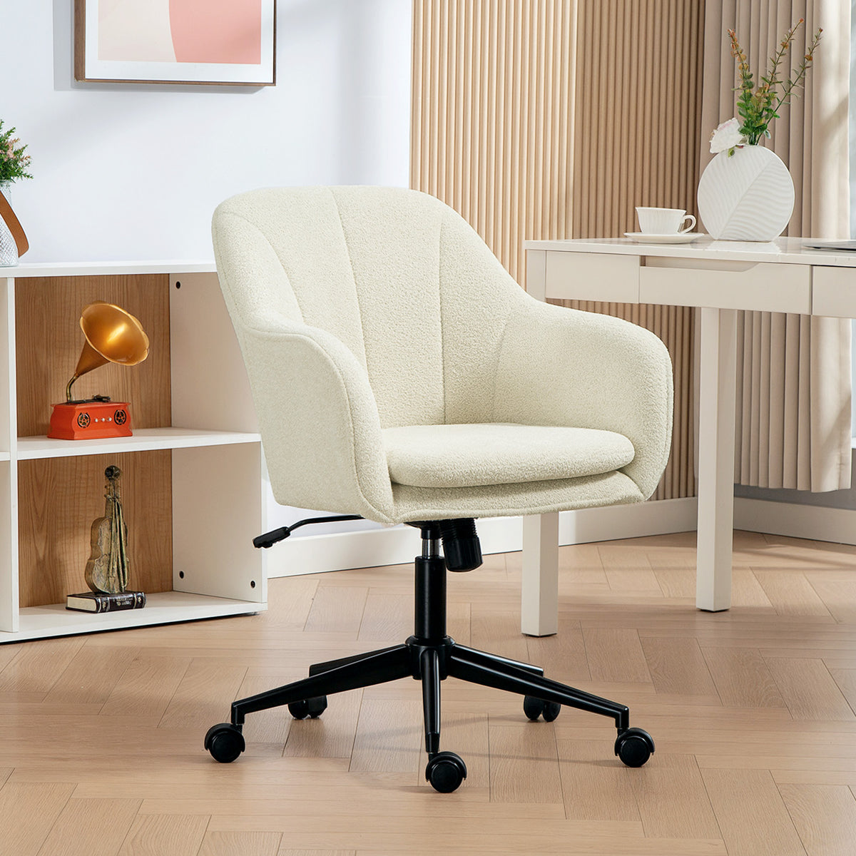 Chaise de bureau, ergonomique, pivotante, fonction de bascule, beige