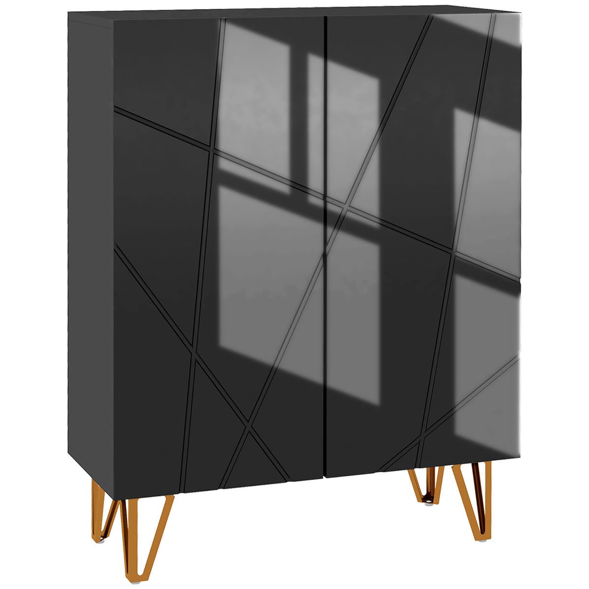 Meuble à chaussures 2 portes, étagères réglables, 72 x 31,5 x 95 cm noir laqué