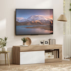 Meuble TV 2 portes jusqu'à 60 pouces, placard et étagère ouverte, effet bois naturel