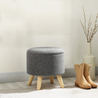 Pouf rond repose-pieds avec coffre de rangement pieds en bois gris