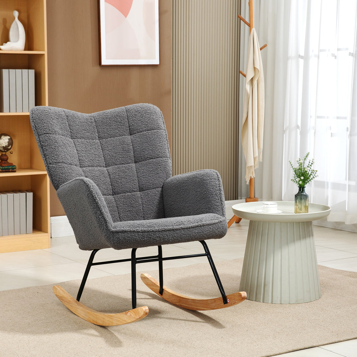 Fauteuil à bascule, effet laine, structure en acier 71 x 98 x 101 cm Gris foncé