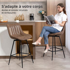 Lot de 2 tabourets de bar, repose-pieds, marron