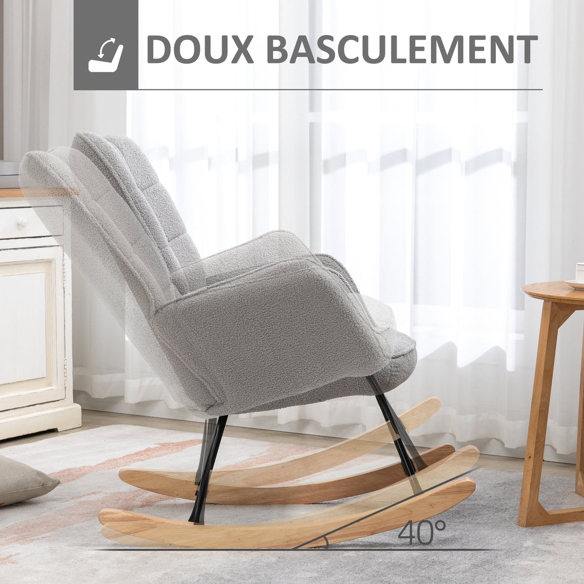 Fauteuil à bascule, structure en acier 71 x 98 x 101 cm Gris clair