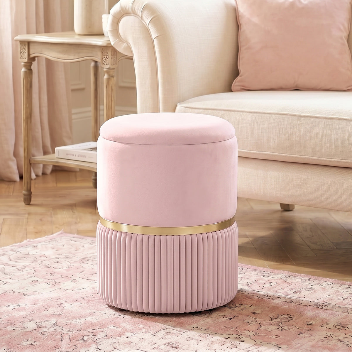 Pouf tabouret repose-pied coffre de rangement en velours 36 x 36 x 44 cm rose
