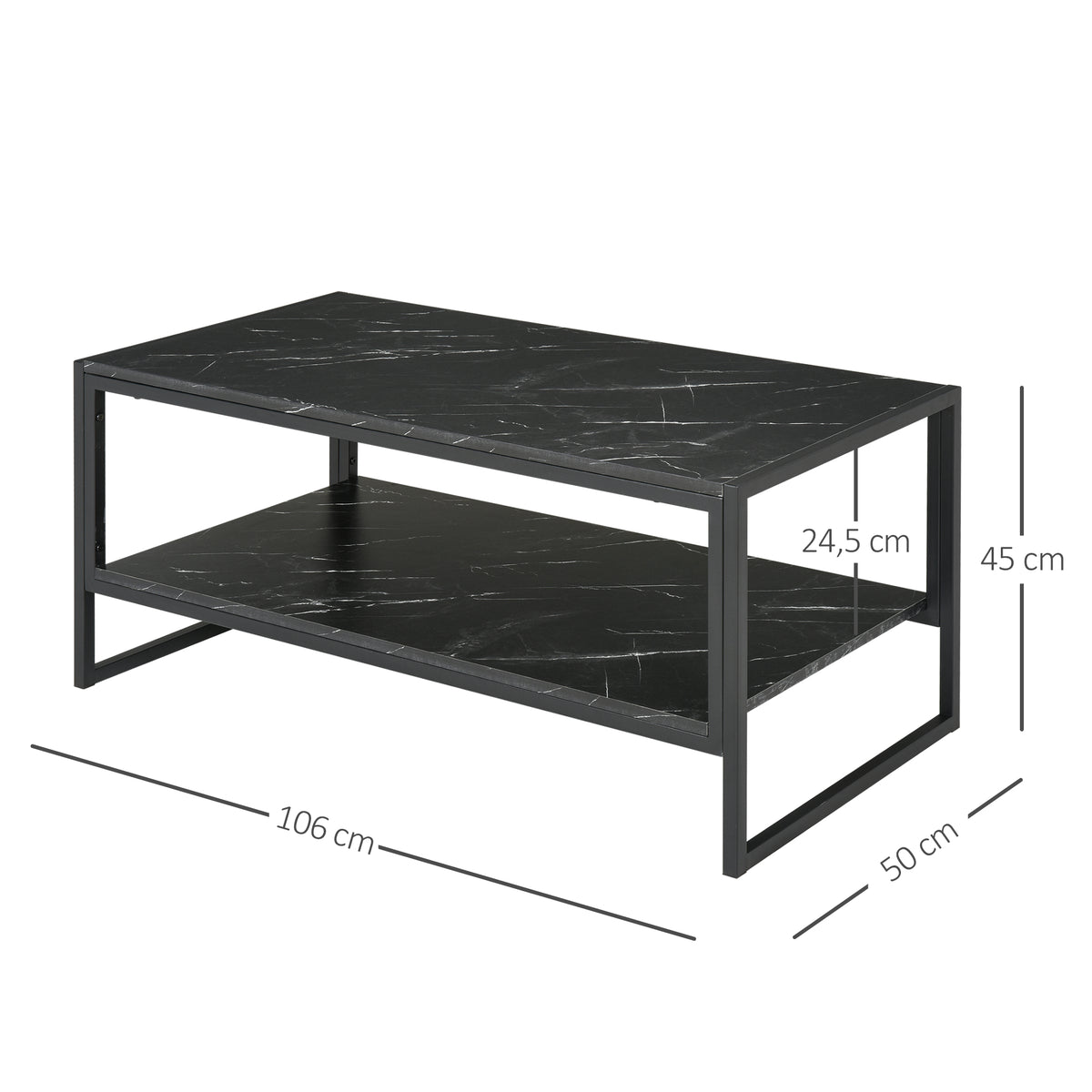 Table Basse avec 2 Étagères 106 x 50 x 47 cm Noir