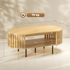 Table basse ovale, design lattes, 100 x 50 x 40 cm, effet bois naturel
