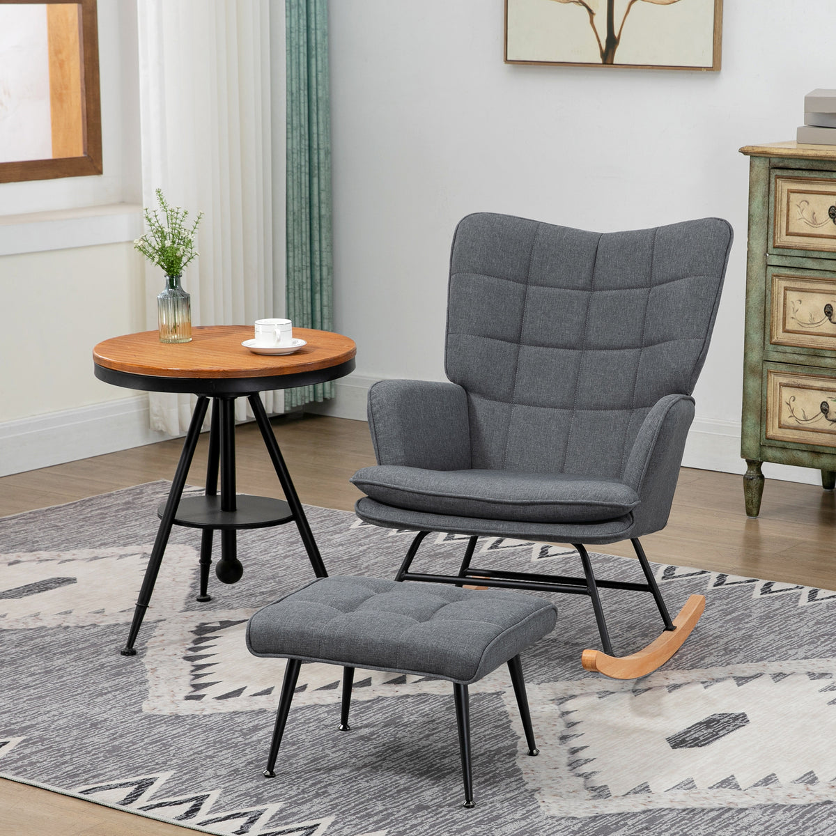 Fauteuil à bascule avec repose-pieds, coussin inclus, 64 x 89 x 90 cm, gris