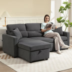 Canapé d'angle convertible en velours, canapé-lit 3 places, coussins, 205x135x76cm, gris