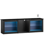 Meuble TV avec éclairage LED jusqu'à 70 pouces, 160cm avec étagères en verre réglables, noir