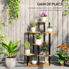 Support à plantes à 7 niveaux, étagère plante en acier et bois, bois naturel