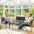 Salon de Jardin Extérieur 4 Pièces, Canapé 2 Places, 2 Chaises, Table Basse, Effet Bois Noir