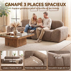 Canapé 3 Places 244 cm, Marron Clair