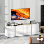 Meuble TV, 4 portes à fermeture amortie, étagère réglable et passe-câbles, 135 x 38 x 45 cm, blanc