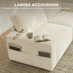 Canapé 3 places en velours 218 cm, coussins à ressorts, 2 coussins, beige