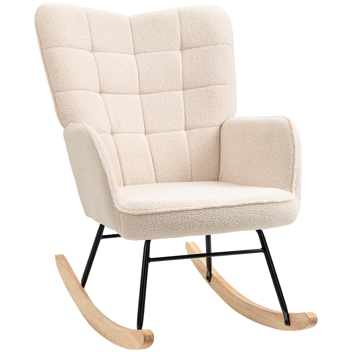 Fauteuil à bascule, effet laine, structure en acier 71 x 98 x 101 cm beige