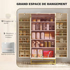 Armoire de cuisine, 12 étagères à portes, 58x29x119,5cm, blanc
