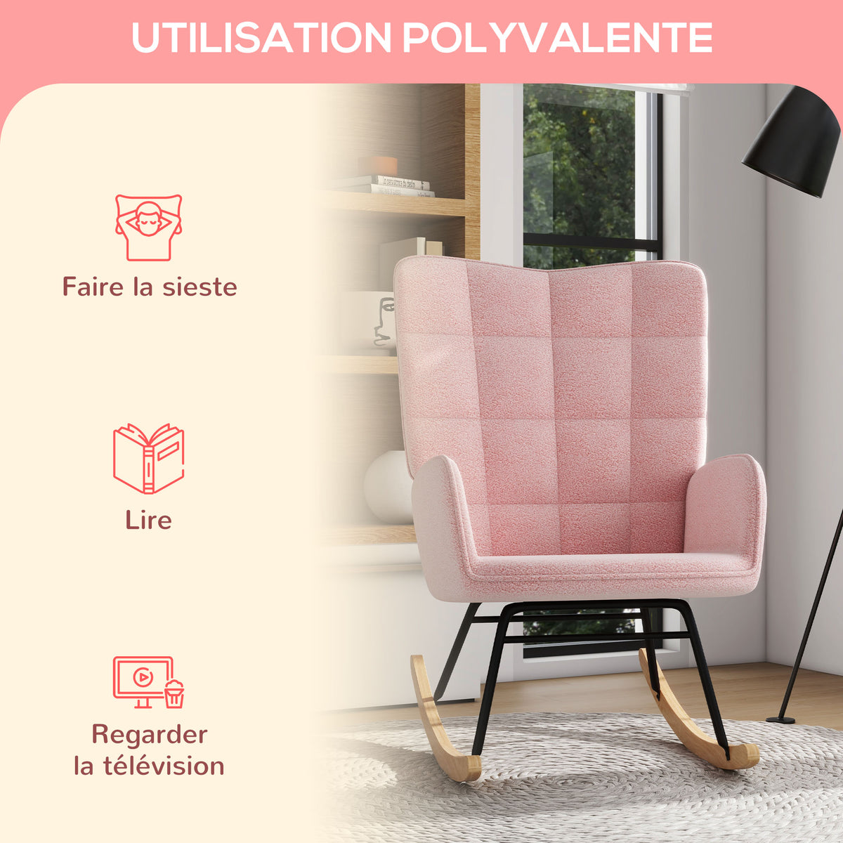 Fauteuil à bascule, structure en acier 71 x 98 x 101 cm rose