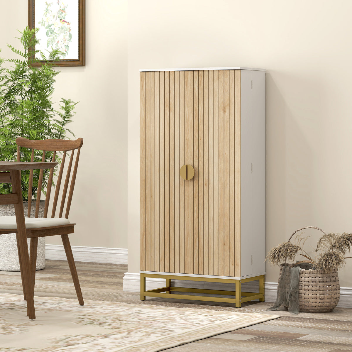 Armoire de cuisine meuble, 12 étagères à portes,58x29x119,5cm, blanc