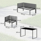 Salon de Jardin Canapé 6 Pièces Coussins 10cm Table Haute et 2 Repose-pieds Gris
