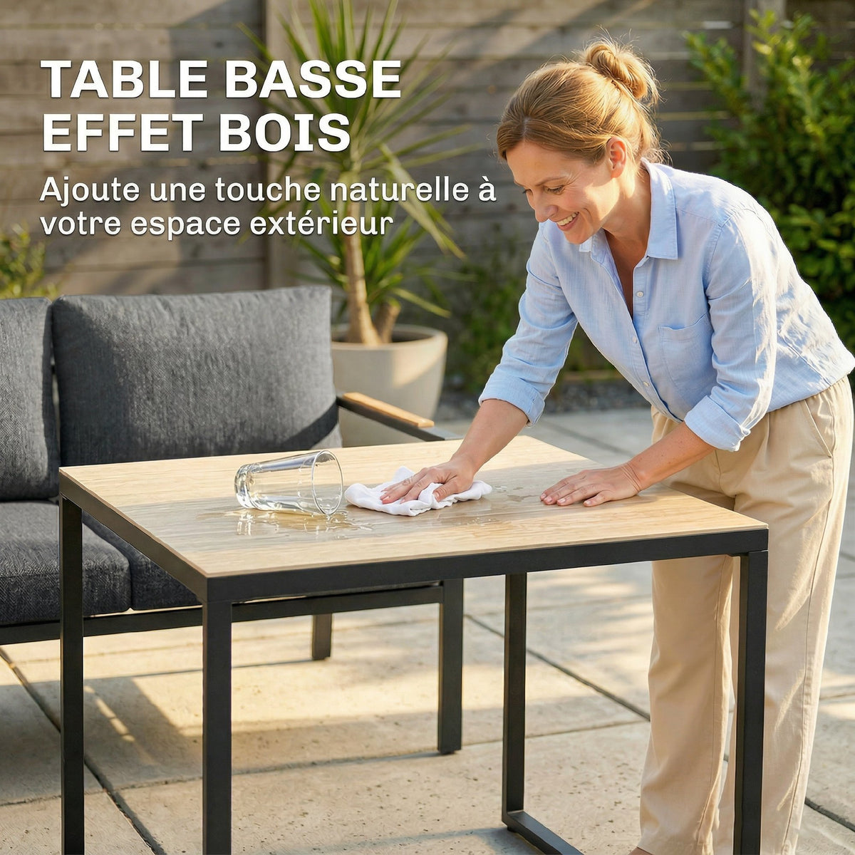 Salon de Jardin 3 Pièces, 2 Canapés avec Coussins Épais, 1 Table Basse, 183x183x72cm, Gris Foncé